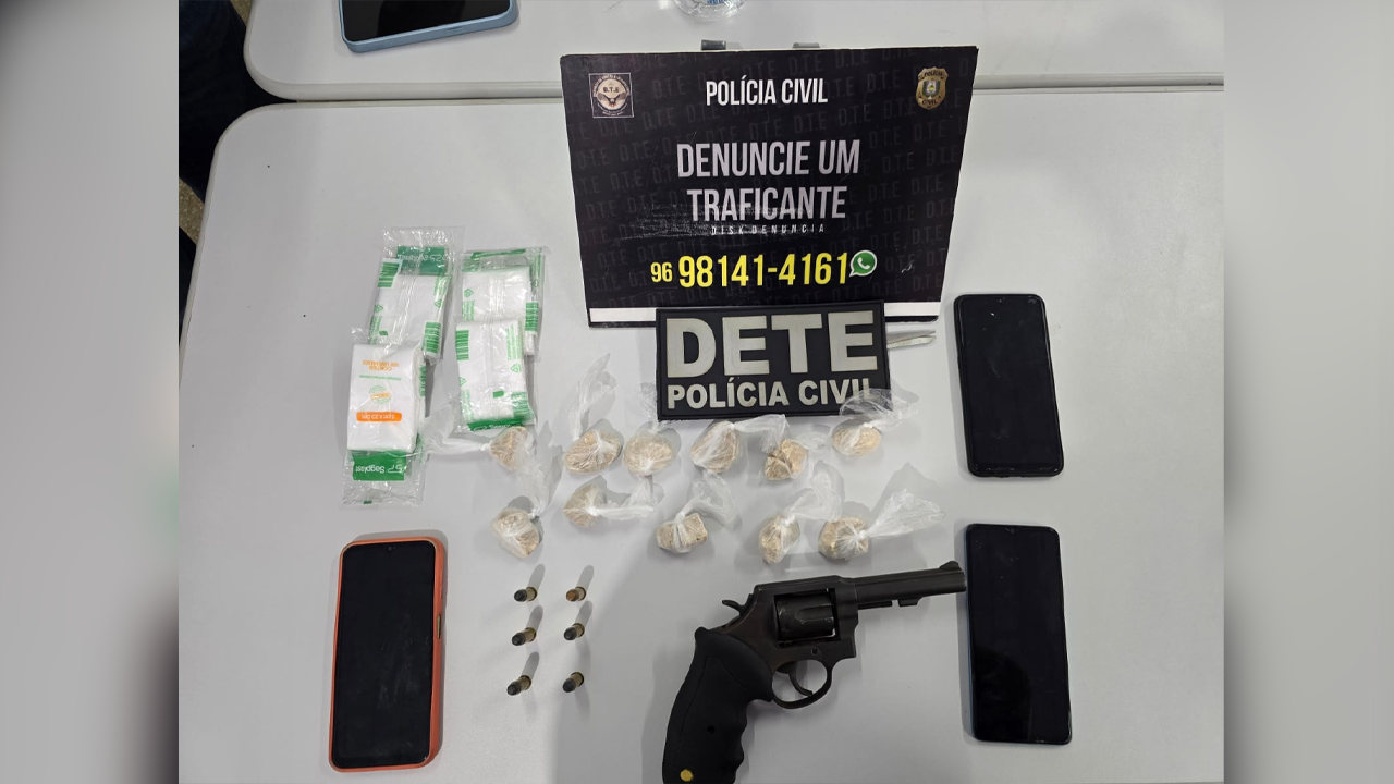 EM MACAPÁ, POLÍCIA CIVIL PRENDE DUAS PESSOAS EM FLAGRANTE E APREENDE DROGAS E UMA ARMA DE FOGO